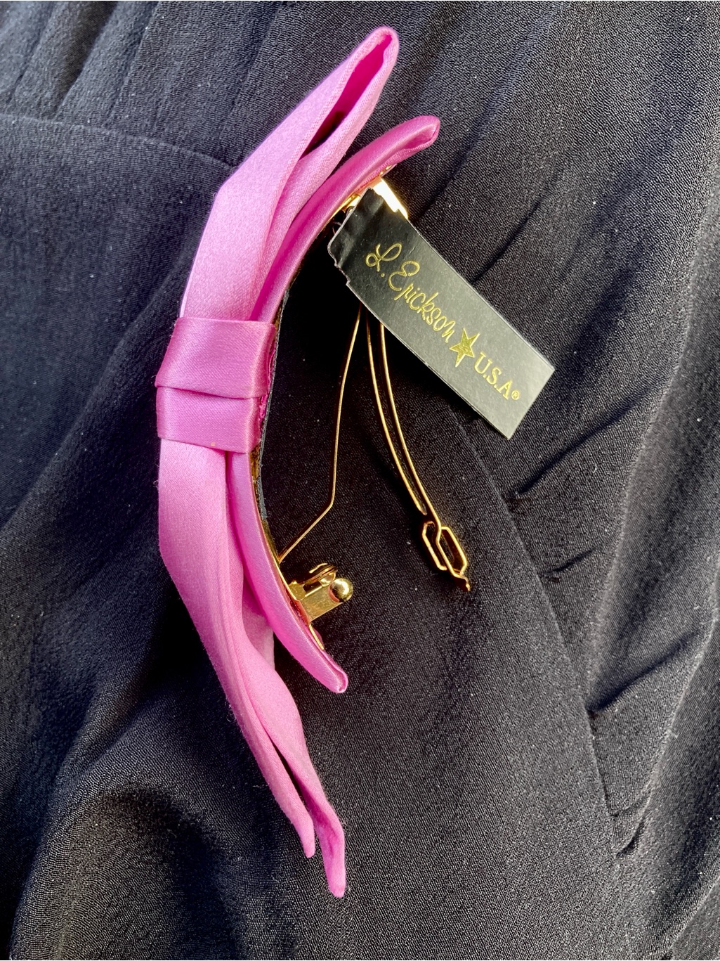 Pink Satin Bow Barrette France Luxe — image 2 of 3